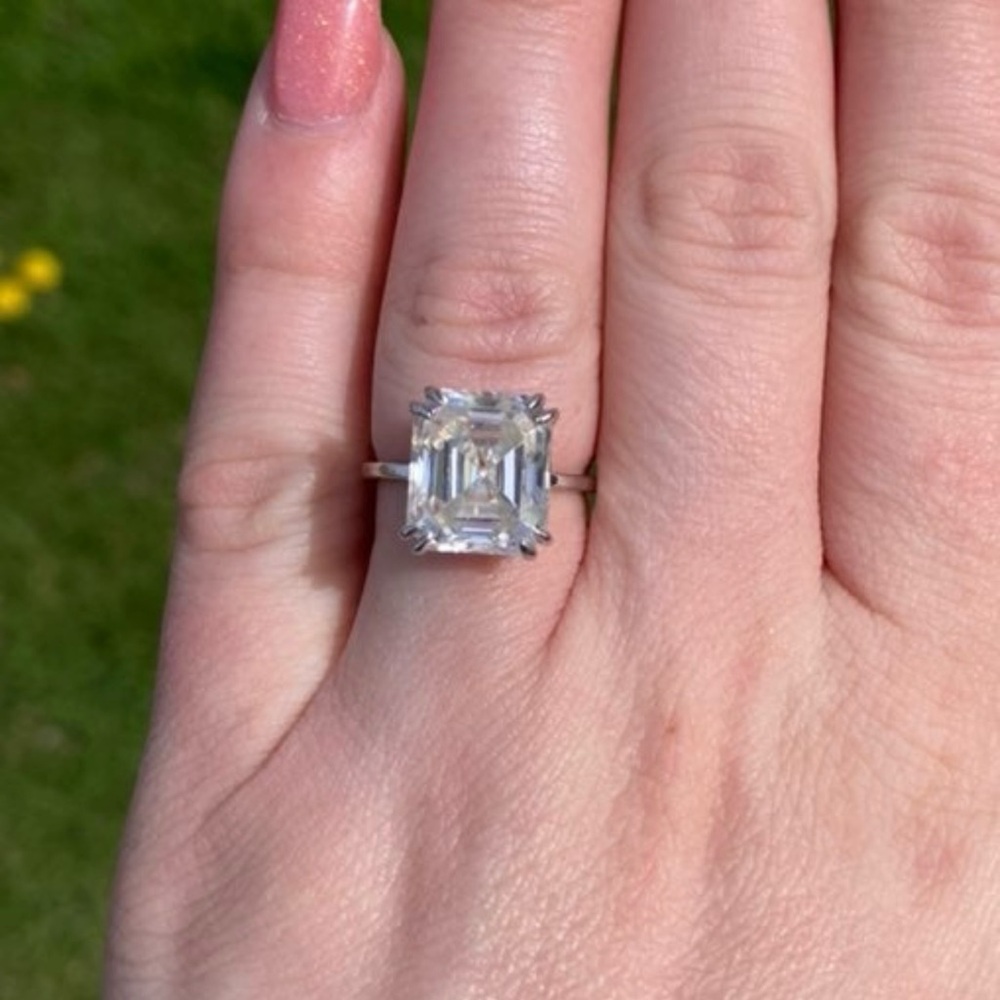 6 CT Moissanite Engagement Ring Asscher Cut Emerald Sz 6 925 Silver Colorless